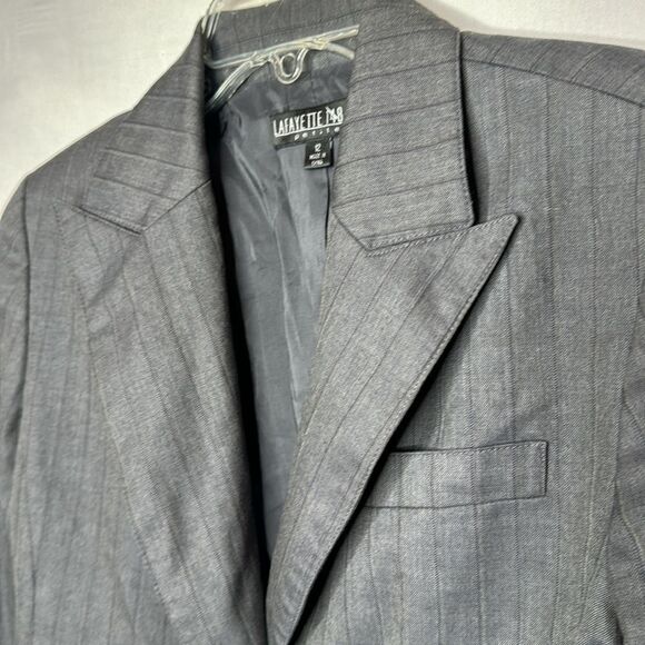 Lafayette 148 Pin Stripe Grey 100% Wool blazer. Size 12 Petite. - Picture 2 of 8